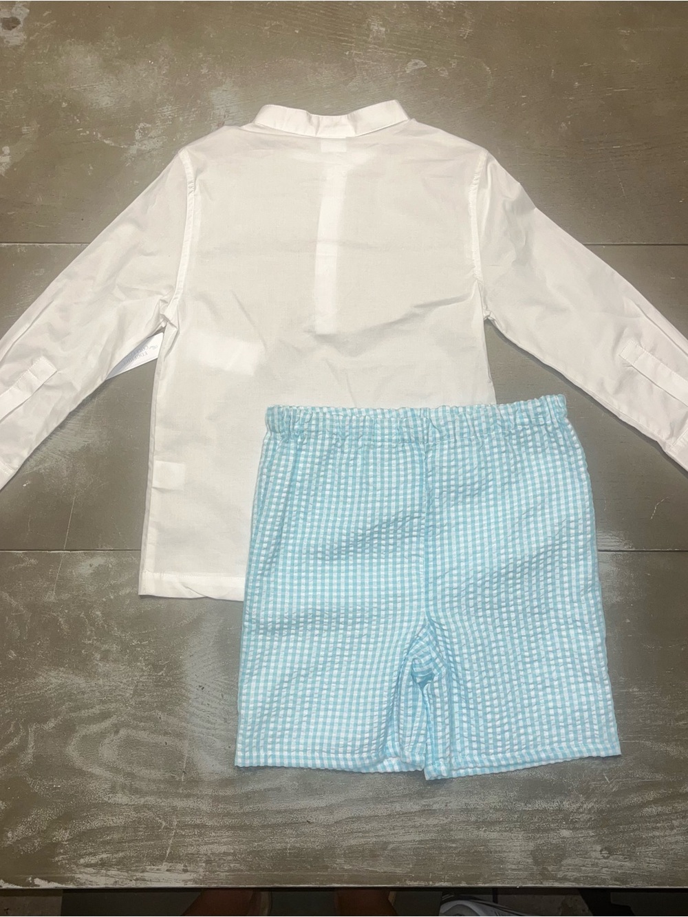 Edgehill Collection White Long Sleeve Shorts Set Blue gingham Shorts NWT Boys 6 - Picture 8 of 8